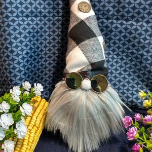 Gnome (Homemade) with Black & White Flannel hat - Stands 13 1/2 inches Tall!